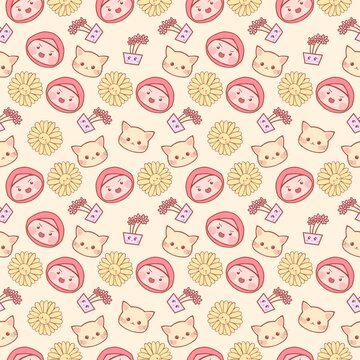 decorative pattern emotes happy faces colorful