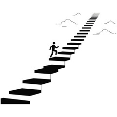 Obraz premium Silhouette of a person climbing a staircase leading up into the clouds