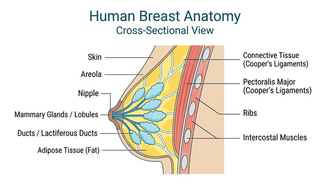 Human Breast Anatomy Cross-Sectional View Diagram