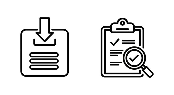 Inventory management and product stock tracking icons with inventory management tracking clipboard business logistics checklist warehouse delivery shipping analysis magnifying