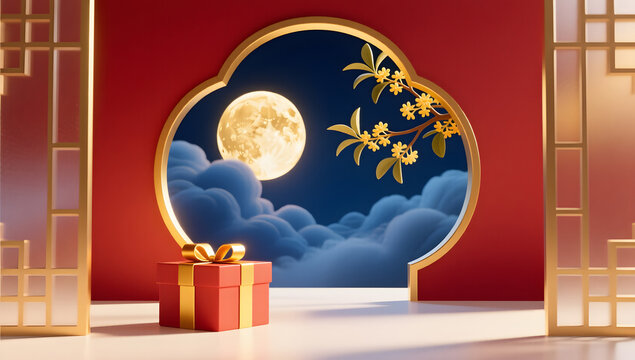 moon gift box Mid Autumn gift promotion background