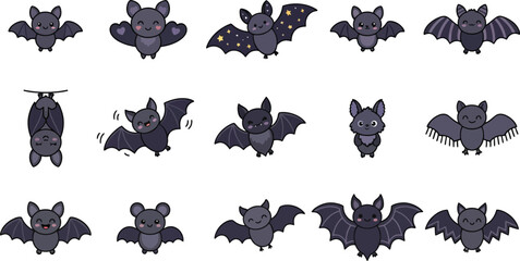 Fototapeta premium Spooky Cute Bat Clipart Collection – Halloween Vector Icon Pack