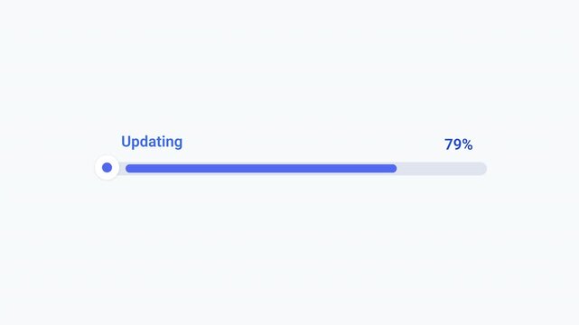 Flat vector illustration of a modern updating progress bar with percentage indicator, representing software updates, system progress, loading status, and digital workflow.