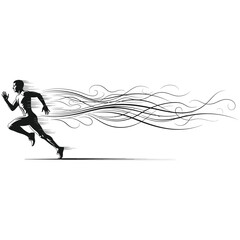 Fototapeta premium Silhouette of a man running with abstract motion lines representing speed