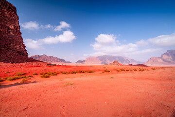 Natural desert landscape with dunes and mountains in Middle East, Wadi Rum, Jordan. Jordan most beautiful natural landscapes. © Tomasz