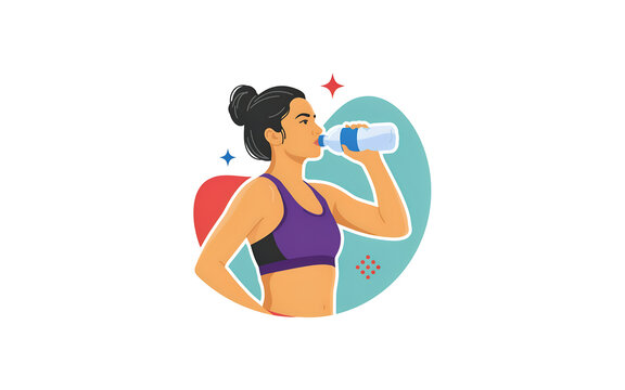 Hydrated fitness woman drinking water after exercise vector illustration