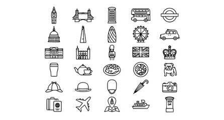 Modern London Travel Outline Icon Pack Editable Stroke British Vector Illustration © MDSHAHIN