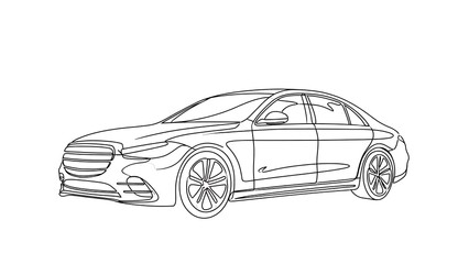 Fototapeta premium Luxury sedan line drawing white background.