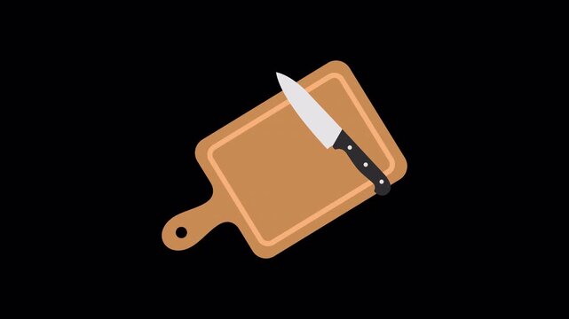 Flat Design Chopping Board and Chef Knife Loop Animation on Alpha Channel