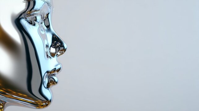 Sleek modern sculpture of a human face showcasing the blend of technology and human essence