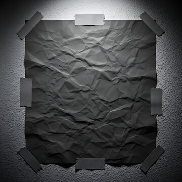 Crumpled paper background with torn tape strips on wall