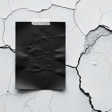 Cracked wall with black paper poster mockup