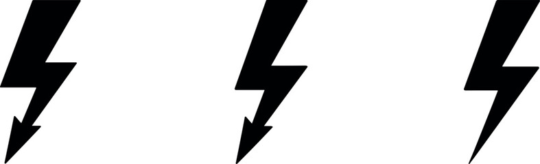 Three black lightning bolt icons striking with intensity, showcasing powerful energy in high-contrast on a white background. © MdIsmail