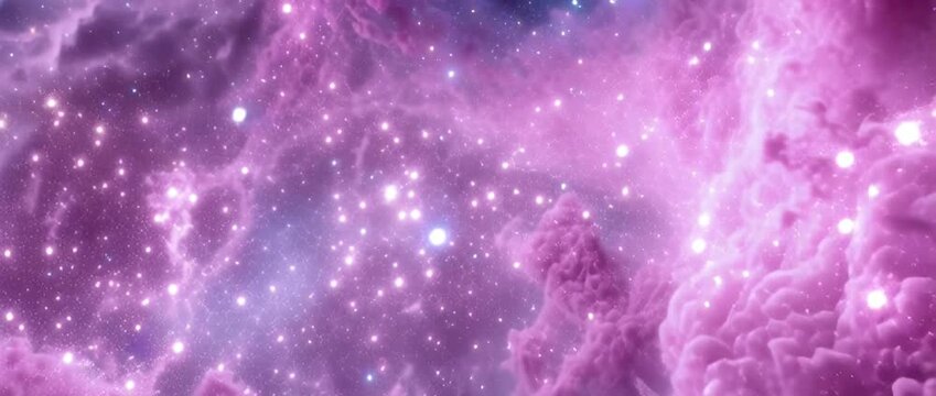 Vibrant purple and pink cosmic nebula with sparkling stars in deep space.
