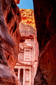 Vertical photo of Petra, an archaeological site in Jordan, Wadi Musa.