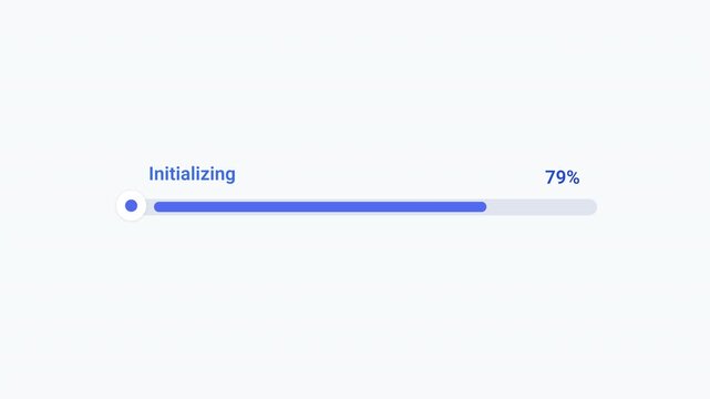 Flat vector illustration of a modern initializing progress bar with percentage indicator, representing system startup, software initialization, loading status, and digital workflow.