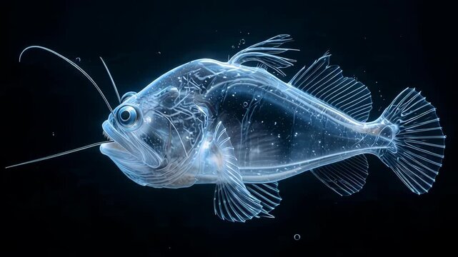 Detailed X-ray image of a deep sea anglerfish showing internal skeletal structure and bioluminescent lure.