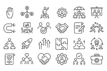 Fototapeta premium Business Partnership and Teamwork Line Symbol Collection