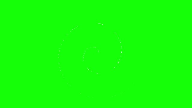 Three white spiral patterns rotating against a bright solid chroma key green screen