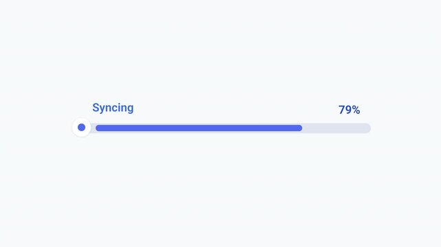 Flat vector illustration of a modern syncing progress bar with percentage indicator, representing data synchronization, cloud syncing, software progress, and digital workflow.