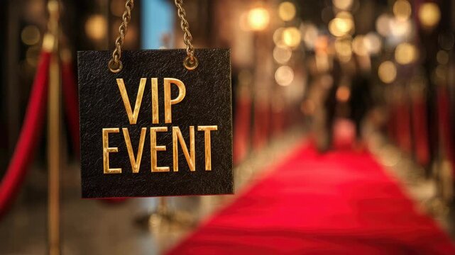 hanging vip event sign on red carpet background animation