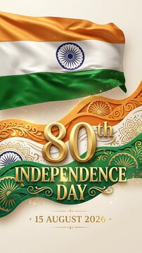 Celebration of India's 80th Independence Day with Tricolor Flags and Festive Design