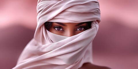 Naklejka premium Enchanting dune-inspired portrait with soft pastel tones and ethereal gaze