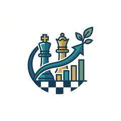 Obraz premium Chess King and Queen with Growing Business Graph and Leaf.