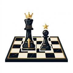 Fototapeta premium Chess King and Pawn on Board with Golden Crown and Star.