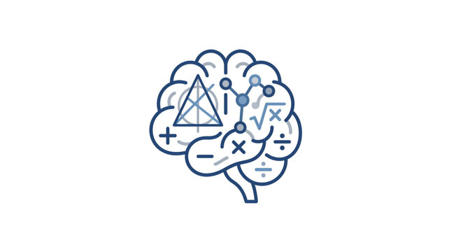 Creative brain with math symbols and light bulb idea.
