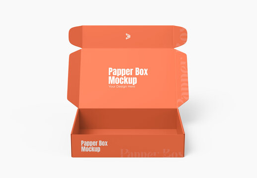 Open Orange Paper Box Mockup
