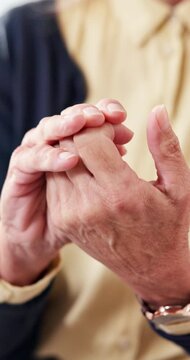 Hands, old person or pain in fingers with massage, arthritis complication or poor blood circulation. Retirement, elderly resident or closeup in home with joint ache, osteoporosis or chronic condition