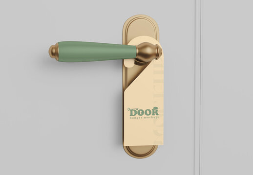 Elegant Door Hanger Mockup with Gold and Green Handle
