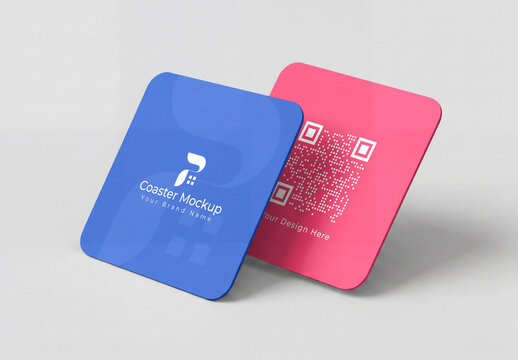 Modern Square Coaster Mockup with Front and Back View