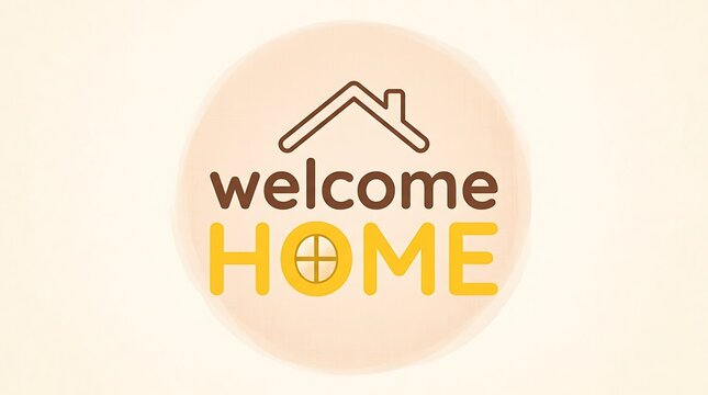 Welcome home sign with house roof icon and minimalist design