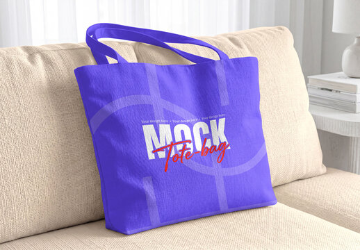 Tote Bag Mockup on Sofa
