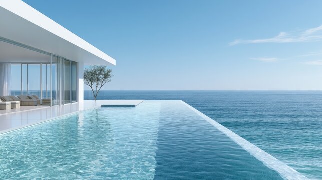 Modern luxury villa with infinity pool overlooking a vast blue ocean