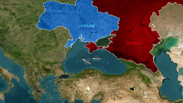 Ukraine and Russia border conflict map showing Black Sea naval movement video