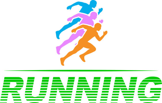 Colorful Running Sports Logo with Athlete Silhouettes Dynamic Fitness Vector Illustration