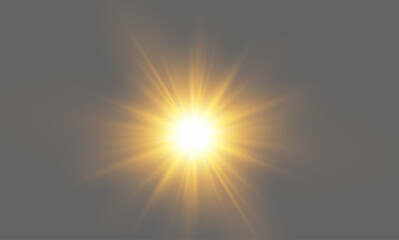 Centered golden sun flare with bright starburst light effect for luxury product branding, cosmetic packaging design and elegant award banners © pavel
