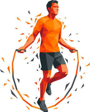 Low Poly Jump Rope Athlete Training with Geometric Sports Fitness Vector Illustration