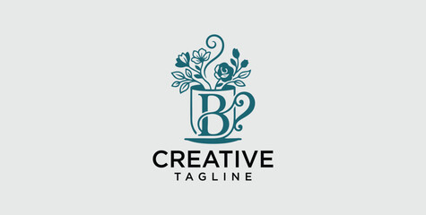 Elegant Floral Coffee Cup Logo Design with Letter B for Bakery, Cafe, or Boutique Branding © micky_adb
