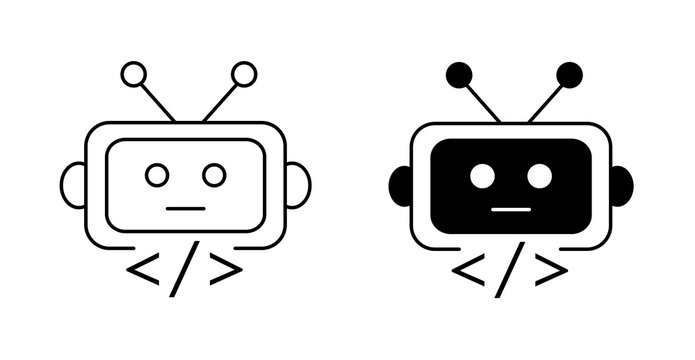 Bot Code Icon, AI Programming and Automation Vector