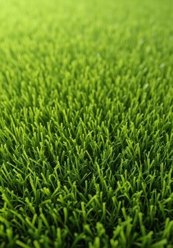 A detailed close-up of vibrant green artificial turf texture, showing neat synthetic blades for maintenance-free landscaping, neat, blade, lush