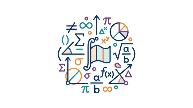 Colorful mathematical symbols and formulas illustration.