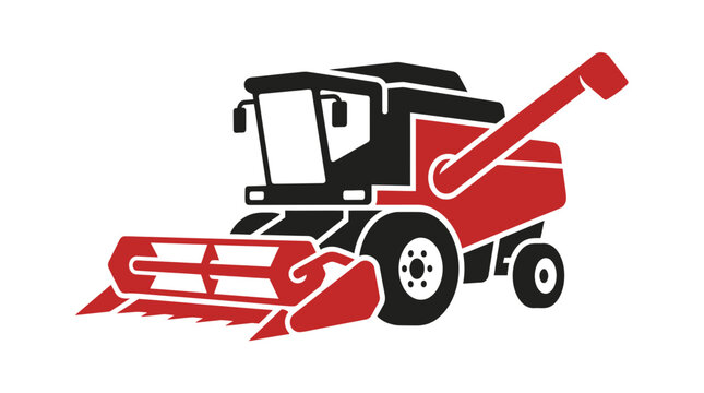 Red and black combine harvester icon on white background