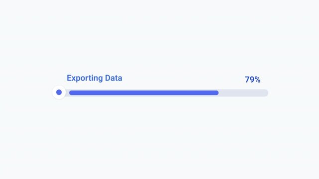 Flat vector illustration of a modern exporting data progress bar with percentage indicator, representing data export, file transfer, software progress, and digital workflow.