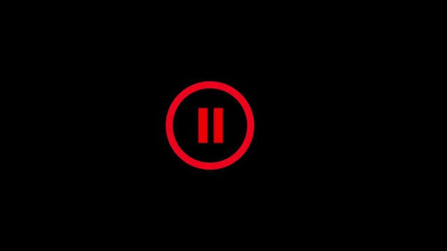 Red Media Player Play and Pause Button Animation with Arrow Indicator.