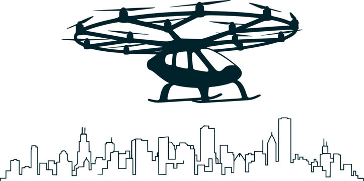 eVTOL Electric Flying Taxi Silhouette Futuristic Urban Air Mobility Vector Design