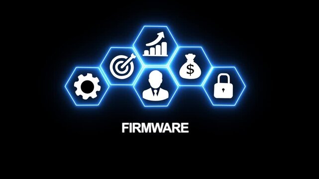 Firmware update concept with glowing hexagon digital interface and business